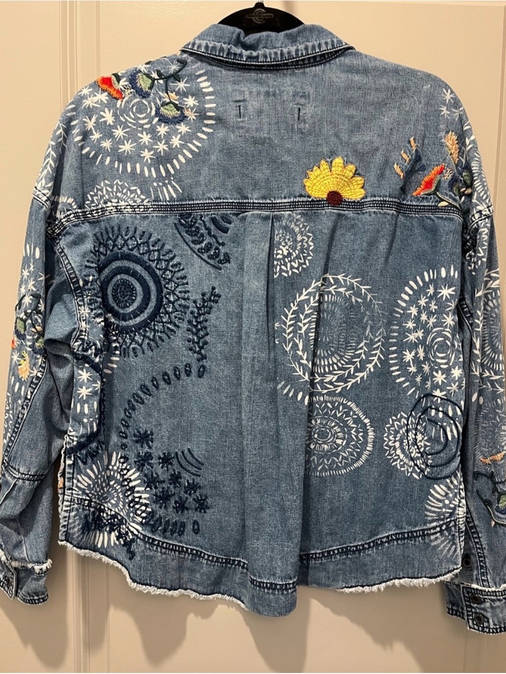 We the free people Marrakesh Embroidered Denim Top small boho jean - Picture 7 of 8